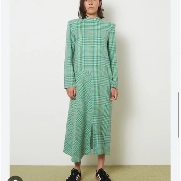 Tibi Sterling green plaid wool dress mock neck size 2 - Picture 1 of 8